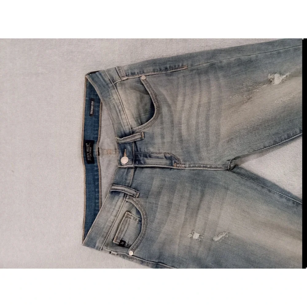 Womens Judy Blue Los Angeles Skinny FitBlue Stretch Denim Jeans Distressed 31x28